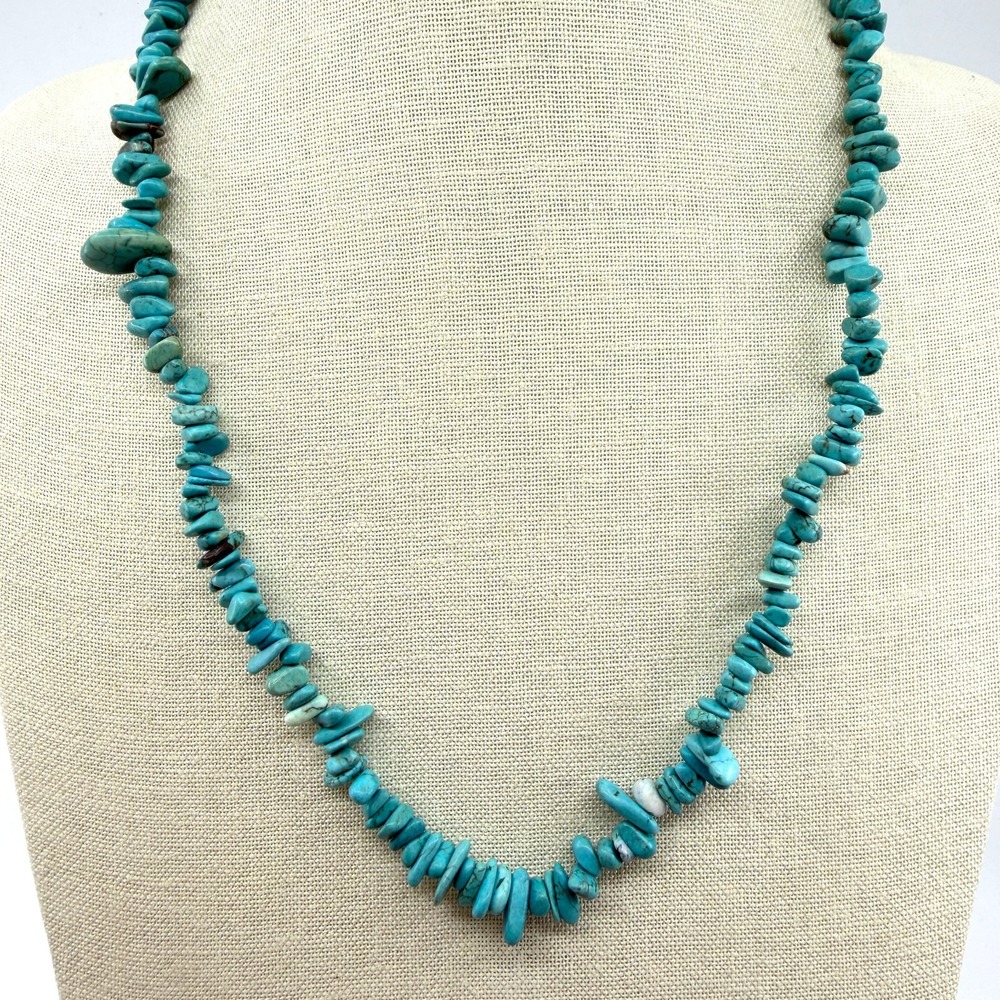Raw Faux Turquoise Chip Necklace Statement Layering Festival Jewelry Gift Idea